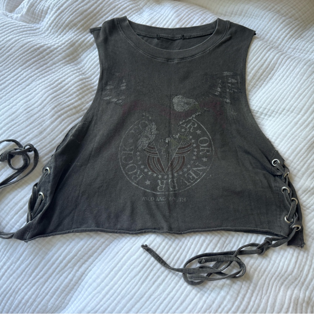 Vintage Gray Sleeveless Lace-Up Top